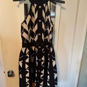 EUC Eloquii Geometric Black and Cream Halter Sweater Dress Size 14/16